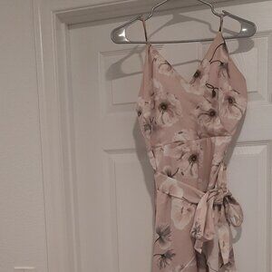 Express Printed Satin Ruffle Tie Waist Hi-Lo Maxi Dress